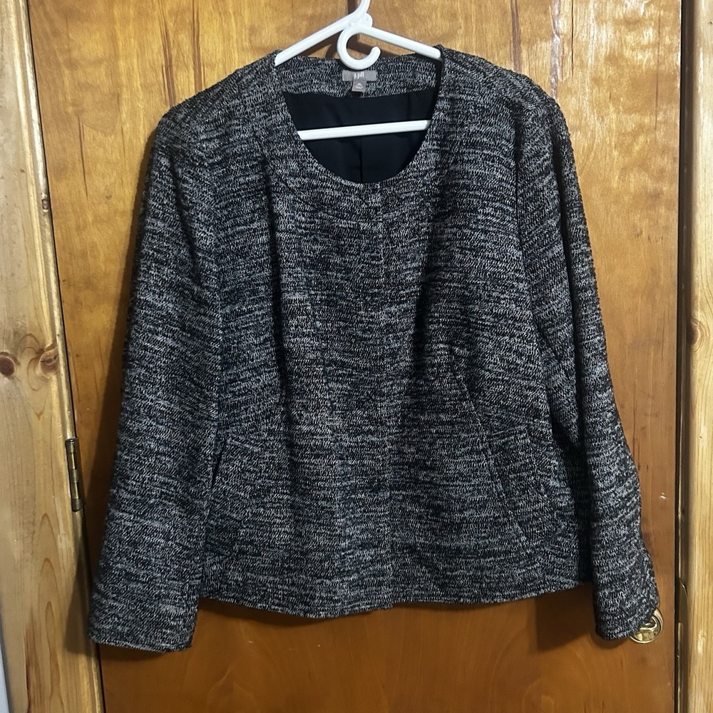 J Jill Wool Blend Jacket Blazer Professional Lined XL‎ Petite Black Heathered